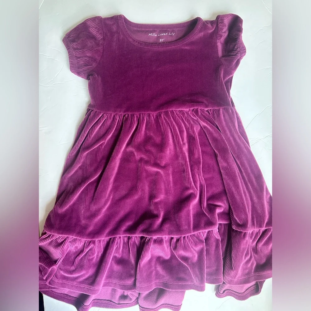 3T Millie Loves Lilly Velvet Tiered Dress in Plum Purple